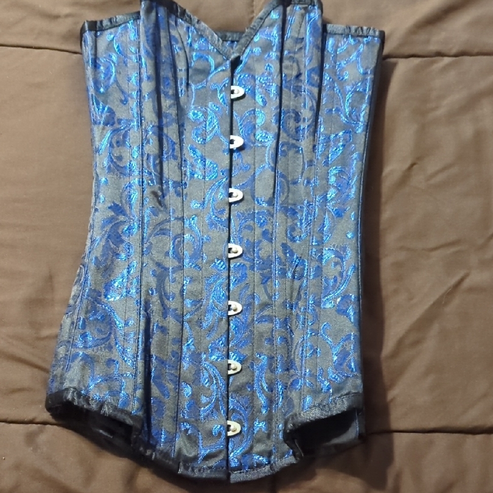 Blue and Black Brocade Corset